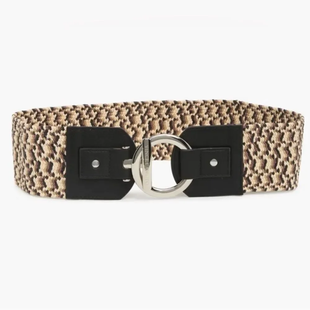 Vince Camuto M-L/XL Black Natural Toggle Buckle Woven Raffia Belt